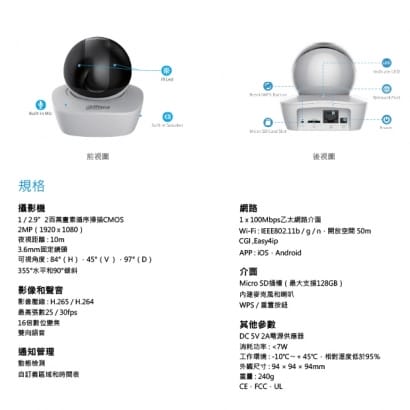 IPC-A26GN 1080P 2百萬畫素 Wi-Fi 旋轉無線攝影機 智慧追蹤 大華dahua 監視器