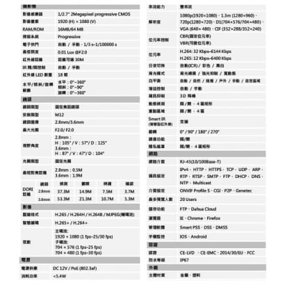 大華 DH-IPC-HFW1230SN-S4 2百萬畫素 紅外線IPcam 網路攝影機