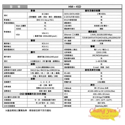 HM-45D 4路 H.265 1080P 環名HME 4合1 數位錄影主機 DVR主機
