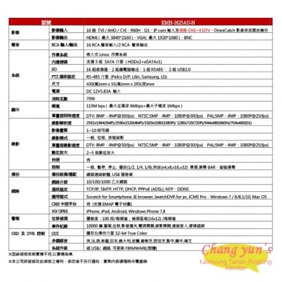 KMH-1625AU-N H.265 16CH數位錄影主機 7in1 DVR 可取 iCATCH DUHD 專用錄影主機