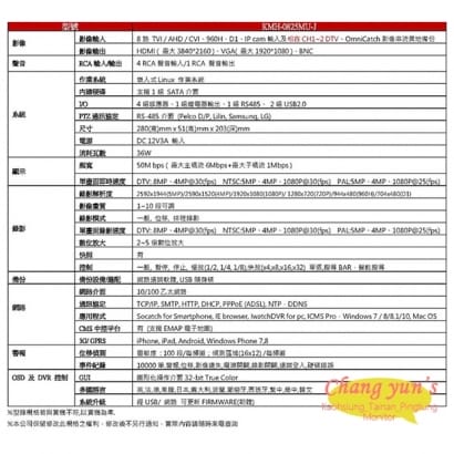 KMH-0825MU-J H.265 8CH數位錄影主機 7in1 DVR 可取 iCATCH DUHD 專用錄影主機