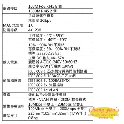 PS-10812B-V 10埠 10/100/1000M PoE交換機 供電型乙太網路交換器