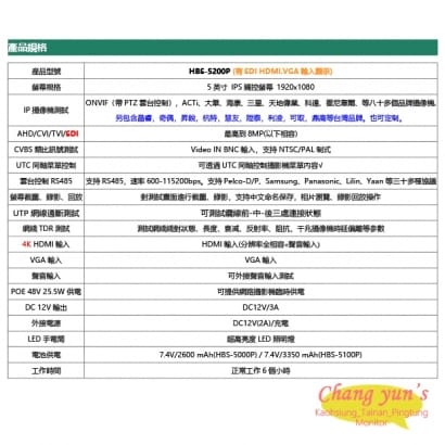 HBS-5200P 5吋 800萬4K工程寶 監視器測試 AHD CVI TVI CVBS IPCA