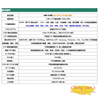 HBS-5100C 5吋 800萬4K工程寶 監視器測試 AHD CVI TVI CVBS IPCA