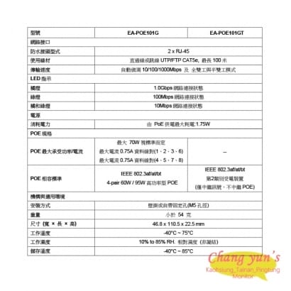 EA-POE101G / EA-POE101GT 工業級10/100/1000M Gigabit POE 中繼延長器