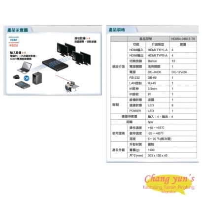 HDMI4-0404T-TE HDMI影像4入4出 4K2K 4x4 HDMI矩陣處理器