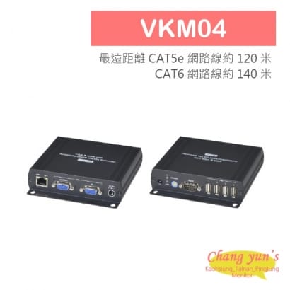 VKM04 VGA USB/立體聲/RS232/IR CAT5e 網路線 KVM 延長器