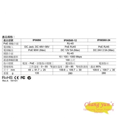 IP06I90 / IP06S60 POE轉換器 / POE分配器