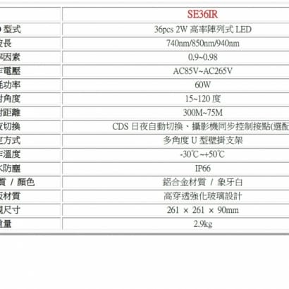 SE36IR 長距離紅外線投射器 工程用感應燈及投光器