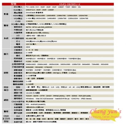 KMQ-0828EU-K 可取8路數位錄影主機 5MP TVI/AHD/CVI/IPC DVR