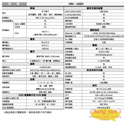 HM-166D 16CH 1080P 環名HME 四合一數位錄影主機 DVR主機