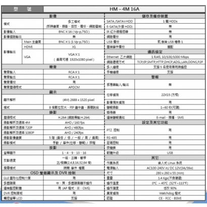 HM-4M16A 環名16路 四合一 數位錄影主機