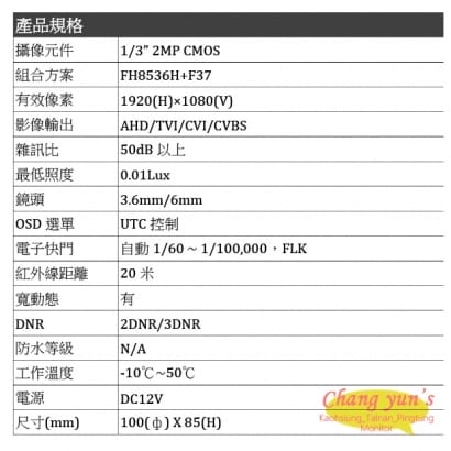 FHD-B456SW 熊貓系列1080P 半球型紅外線攝影機