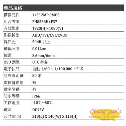 FHD-B8516SW 熊貓系列1080P 戶外型紅外線攝影機