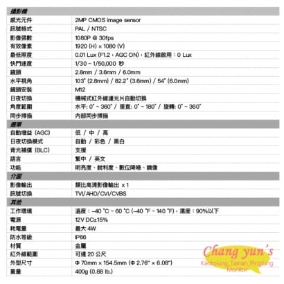 DFC16IRF 2百萬四合一小管型攝影機 1080P 四合一 類比高清攝影機