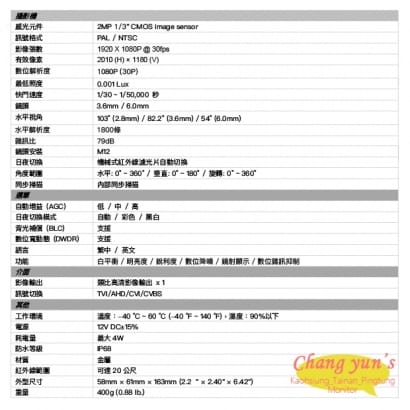 BLC2427 2百萬畫素 四合一高清攝影機