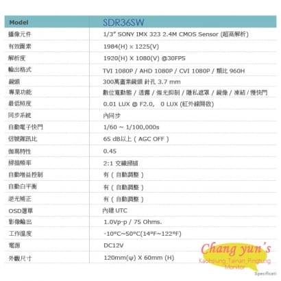 SDR36SW 1080P 偵煙型彩色攝影機 外觀型攝影機