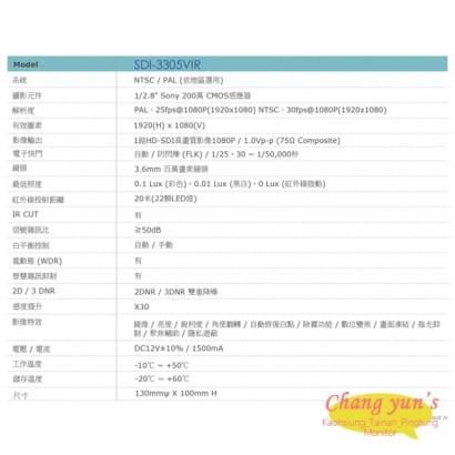 SDI-3305VIR 球型紅外線彩色攝影機 HD-SDI (1080P / 720P) 高清攝影機
