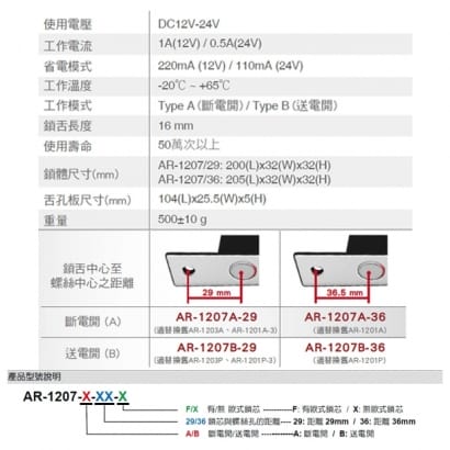 SOYAL AR-1207-B-36-F 送電開 陽極鎖 有歐式鎖芯