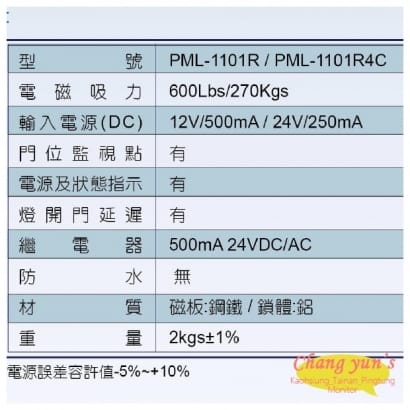 PML-1101R/PML-1101R4C 600 磅 270公斤磁力鎖 可無線遙控開門