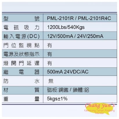 PML-2101R/PML-2101R4C 1200磅 540公斤磁力鎖 可無線遙控開門