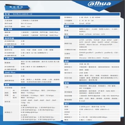 大華 NVR2116HS-I2 人臉偵測辨識 周界防護 4 路 SMD 16路 監視器主機