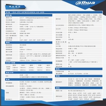 大華 DH-IPC-HFW3549EN-AS-LED 全彩500萬暖光槍型網路攝影機 IP cam