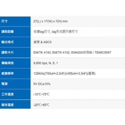 PXEM-BWS-01 RFID 125KHz EM 感應讀取模組