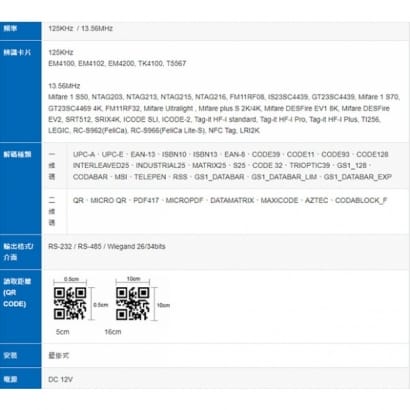 PQ-510 RFID & QR code(Barcode)感應讀頭