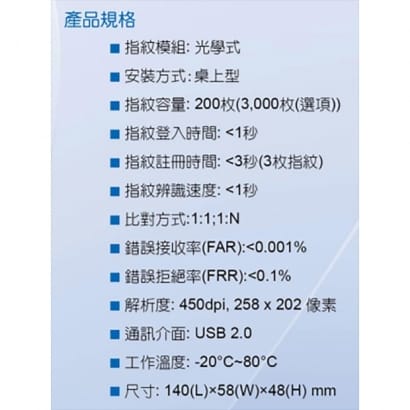 PFP-372DU2 USB指紋採取器