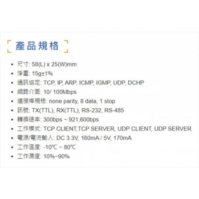 PM-S2E-H01TR25 TCP/IP 網路轉換器模組(UART(TTL), RS-232, RS-485)