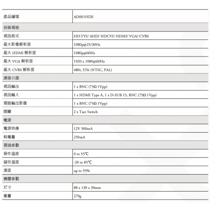 AD001HDE 經濟型高清影像轉換器