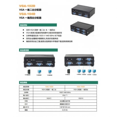 VGA-102D VGA一進二出分配器