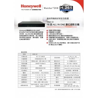 Honeywell HNP-32 watcher series H.265 5合1 錄影主機