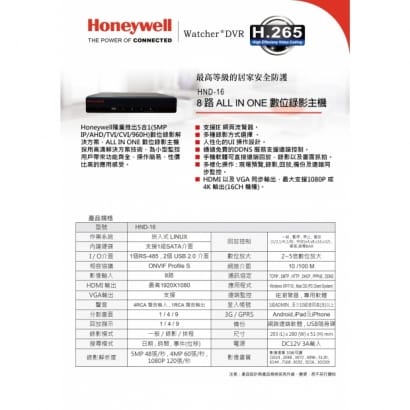 Honeywell HNP-16 watcher series H.265 5合1 錄影主機