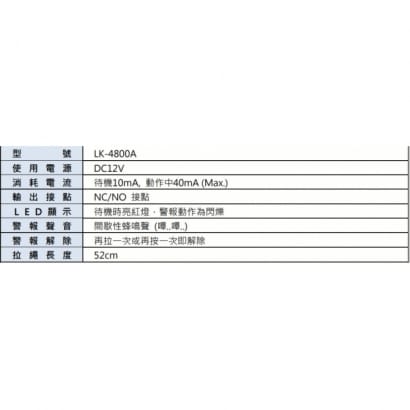 LK-4800A 拉線式緊急押扣開關