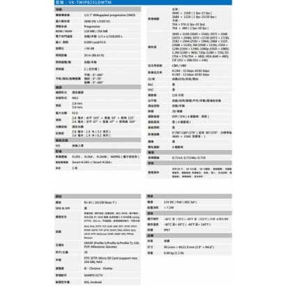 聲寶  VK-TWIP8231DWTM 8MP Lite IR 定焦半球網路攝影機