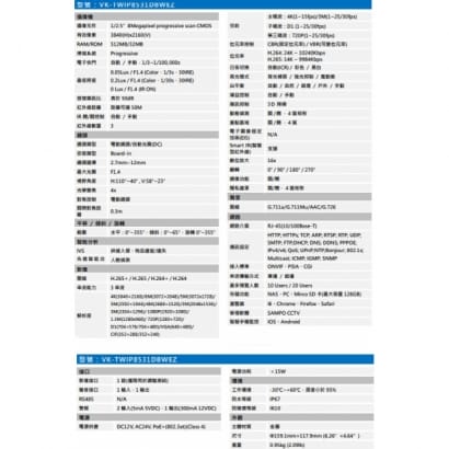 聲寶  VK-TWIP8531DBWEZ 8MP WDR紅外線半球型網路攝影機