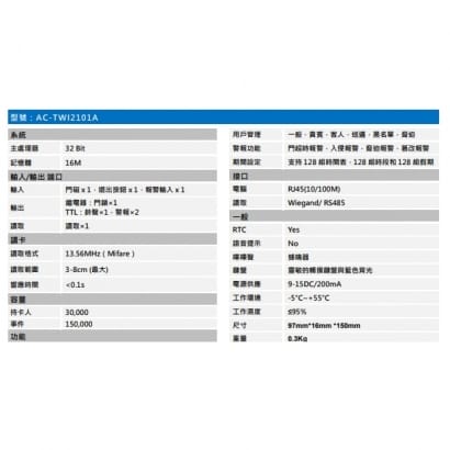 聲寶  AC-TWI2101A 感應卡機