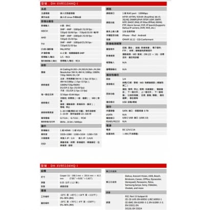 大華 DH-XVR5104HQ-I 4路 5M-N/1080P XVR 錄影主機