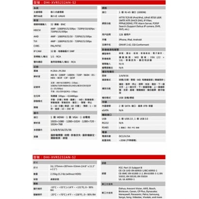 大華  DHI-XVR5232AN-S2 32 路 1080P 數位XVR 錄影主機