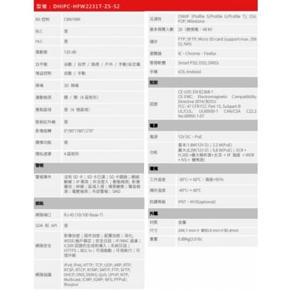 大華  DH-IPC-HFW2231TP-ZS 2MP Lite 紅外變焦子彈網路攝影機