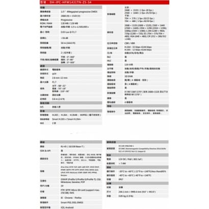 大華  DH-IPC-HFW1431TN-ZS-S4 4MP紅外線變焦子彈網路攝影機