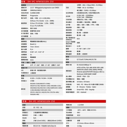 大華  DH-IPC-HFW5831EN-Z5E 8MP WDR紅外線槍型網路攝影機