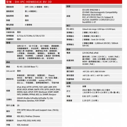 大華  DH-IPC-HDW8341X-BV-3D 3MP WizMind雙鏡頭網路攝影機