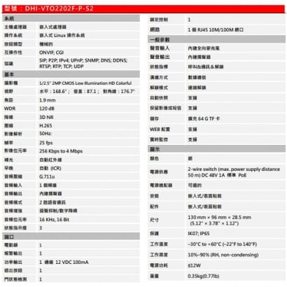 大華  DHI-VTO2202F-P-S2 單按鍵兩線式影像門口機