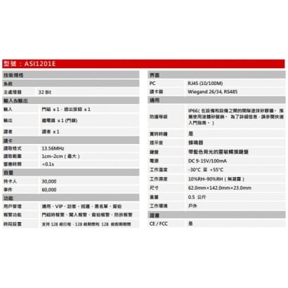 大華  ASI1201E 防水獨立門禁卡機