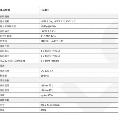 HM41E 4進1出 HDMI 無縫切換/畫面分割器