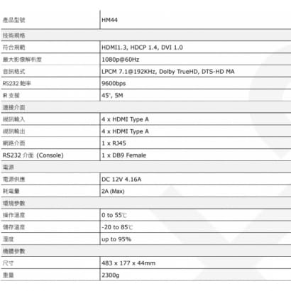 HM44 4進4出HDMI無縫矩陣切換器