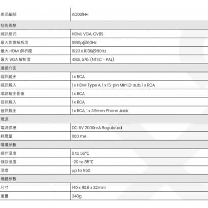 AD001HH CVBS 轉HDMI/VGA影音轉換器